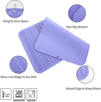 MicoYang Silicone Dish Drying Mat for Multiple Usage,Easy clean,Eco-friendly,Heat-resistant Silicone Mat for Kitchen Counter or Sink,Refrigerator or Drawer Liner Light Purple 3XL 28 inches x 18 inches - Image 3