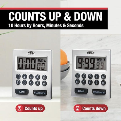CDN Direct Entry 2- Alarm Digital Kitchen Timer | Counts Up & Down, 10 Hours by Hours, Minutes & Seconds, Big Digit, Loud & Long Audio/Vibrate Alarm, Stand, Hang, Magnet Mounting - TM30 - Image 2