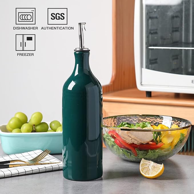 Sweejar Large Ceramic Olive Oil Dispenser Bottle, Opaque Oil Cruet Protects to Reduce Oxidation, Suitable for Storage Vinegar, Soy Sauce & Other Liquids, Pack of 1, 24 Fl Oz(Jade) - Image 2
