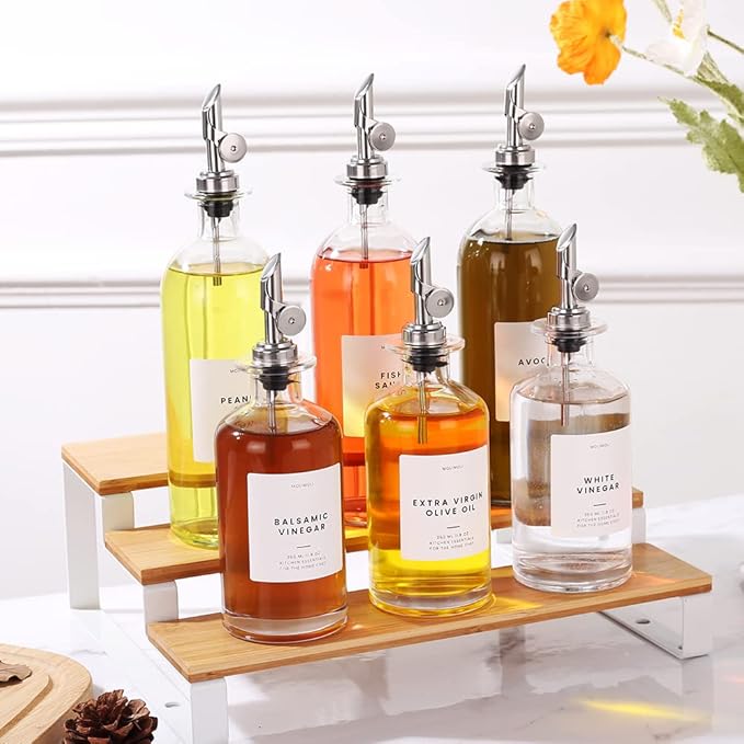 Molimoli Oil and Vinegar Dispenser with Metal Pour Spout, Weighted Pourer, Glass Bottle Dispenser for Kitchen, Olive Oil Cruet, Glass Olive Oil Bottle | 500ml, Set of 2 - Image 5