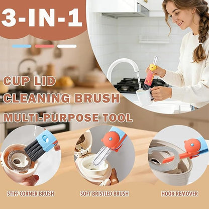 3 in 1 Cup Lid Cleaning Brush, Multifunctional Crevice Gap Cleaner for Tumbler Water Bottle Lid, Deep Clean Tool for Home Kitchen, Red Blue White（3 PCS）