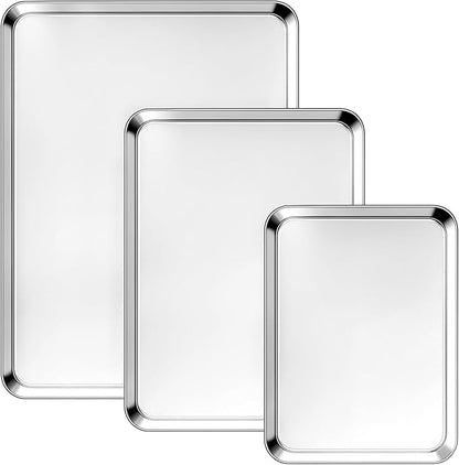 Ohtomber Stainless Steel Baking Sheet Pan Set, 3 Pack Cookie Sheets for Baking, Heavy Duty Stainless Steel Cookware Set, Oven Cookie Tray for Roasting, 9/12/16 Inch by Ohtomber