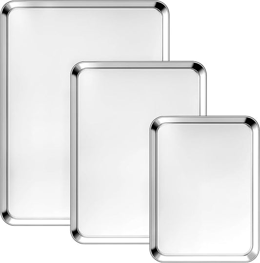 Ohtomber Stainless Steel Baking Sheet Pan Set, 3 Pack Cookie Sheets for Baking, Heavy Duty Stainless Steel Cookware Set, Oven Cookie Tray for Roasting, 9/12/16 Inch by Ohtomber