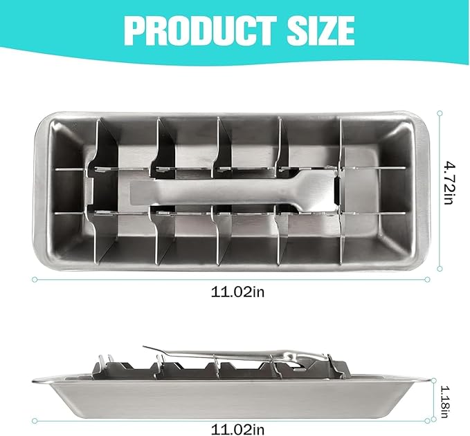 Stainless Steel Ice Cube Trays for Freezer - 18-Slot Metal Ice Trays with Easy Release Handle | Detachable & Dishwasher Safe Ice Cube Molds for Bars, Kitchens, Cocktails
