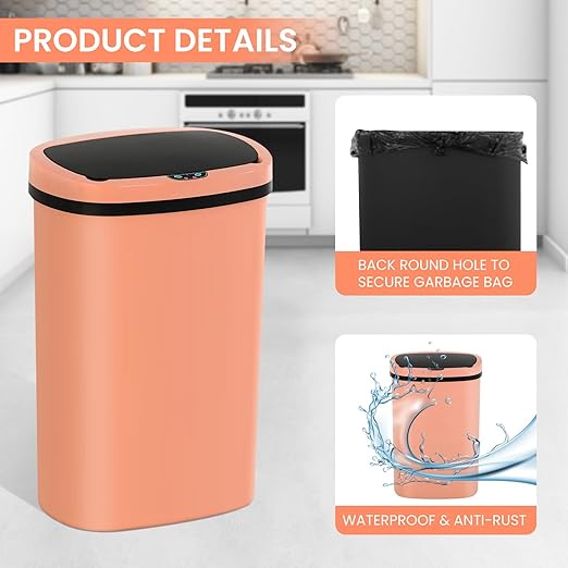 13 Gallon Trash Can,50Liter Plastic High-Capacity Automatic Kitchen Trash Can with Lid,Motion Sensor Touch Free Garbage Cans for Bathroom, Bedroom, and Kitchen (3, Pink) - Image 6