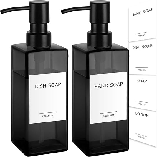 GMISUN Black Glass Soap Dispenser, Hand Soap Dispenser with Stainless Steel Pump for Bathroom, 12 fl oz/350ml Refillable Dish Dispensers for Kitchen, Modern Liquid Lotion Bottles for Countertop by GMISUN