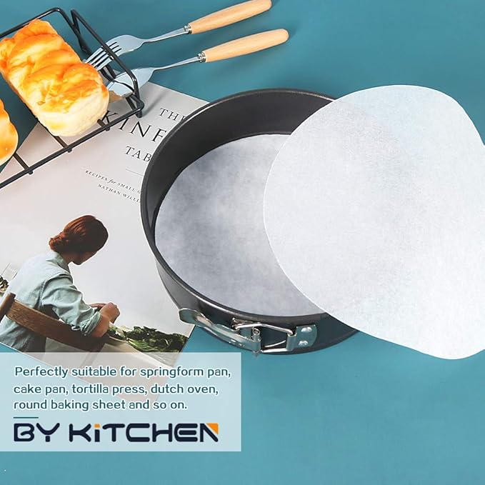 Baking Parchment Circles, Set of 100, 12 Inch Non Stick Baking Parchment Paper for Springform Cake Tin, Toaster Oven, Tortilla Press and so on