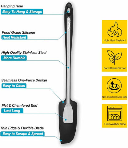 3-Pack Silicone Jar Spatulas, Vovoly Small Seamless Design Rubber Scraper with Stainless Steel Core, Heat Resistant and Non-Stick Mini Spatula for Jars and Blenders, BPA Free,11 IN, Assorted color