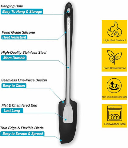 2-Pack Vovoly Silicone Jar Spatulas, Small Seamless Design Rubber Scraper with Stainless Steel Core, Heat Resistant and Non-Stick Mini Spatula for Jars and Blenders, BPA Free,11 IN, Black