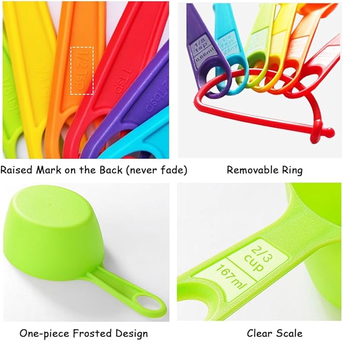 12 Piece Measuring Cups and Spoons Set, Colored Kitchen Measure Tools, Durable Nesting Cups and Spoons for Dry and Liquid, Dishwasher Safe - Image 6