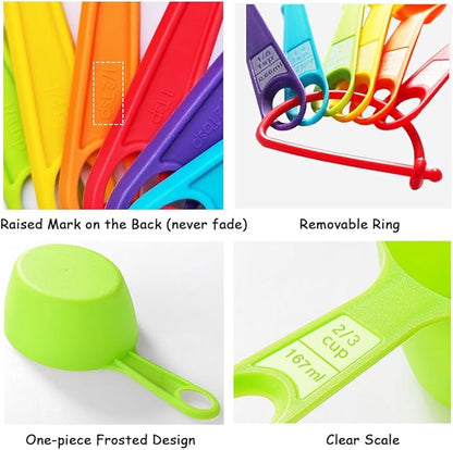 12 Piece Measuring Cups and Spoons Set, Colored Kitchen Measure Tools, Durable Nesting Cups and Spoons for Dry and Liquid, Dishwasher Safe (10) - Image 2