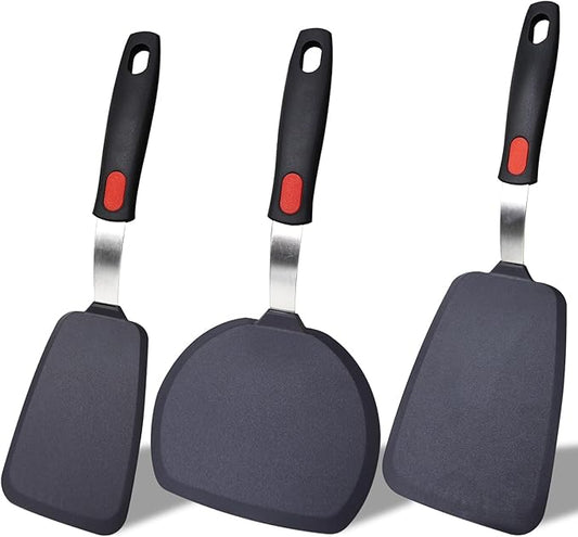 Silicone Spatula Turner Set,3-Pack Spatula Set,600°F Heat Resistant Spatula for Non Stick Cookware,Large Flexible Kitchen Utensils for Baking,Cooking,No Scratching and Melting,Dishwasher Safe,BPA Free by Unknown