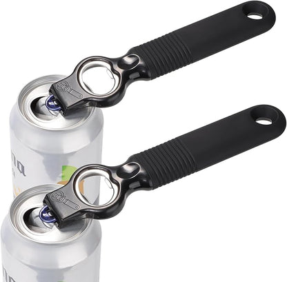 2-Pack Soda Can Opener and Beer Bottle Opener Bartender with Good Grip Silicone Handle, Pop Top Can Tab Opener for Long Nails, Bottle Opener for Arthritic Hand and Seniors, Black