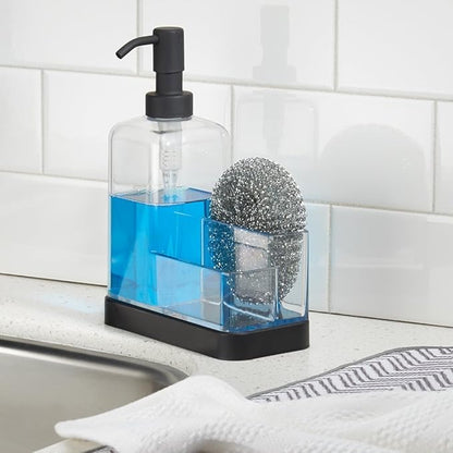 iDesign Forma BPA-Free Plastic Soap and Sponge Sink Organizer Caddy - 6" x 3.5" x 8.25", Clear/Matte Black - Image 2