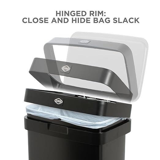 Clorox 13 Gallon Trash Can - 50L Kitchen Trash Can with Wide Step Pedal - Rectangular Black Stainless Garbage Bin with Hinged Rim and Odor Protection - Image 3