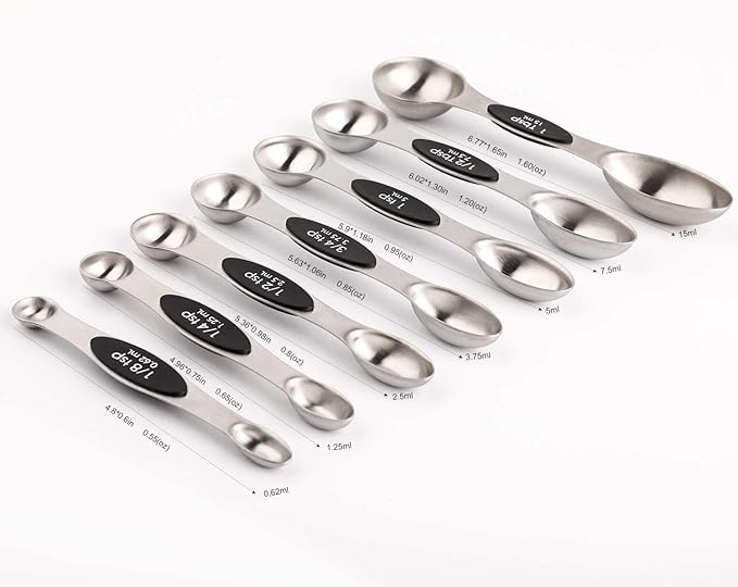 Magnetic Measuring Spoons Set of 8 Stainless Steel Stackable Dual Sided Nesting Teaspoons and Tablespoons for Measuring Dry and Liquid Ingredients - Image 2