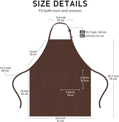 4 Packs Chef Apron, Waterproof Apron, Adjustable Aprons with 2 Pockets for Men Women, Professional Aprons for Kitchen Cooking Gardening Painting Baking Restaurant (Coffee) - Image 4