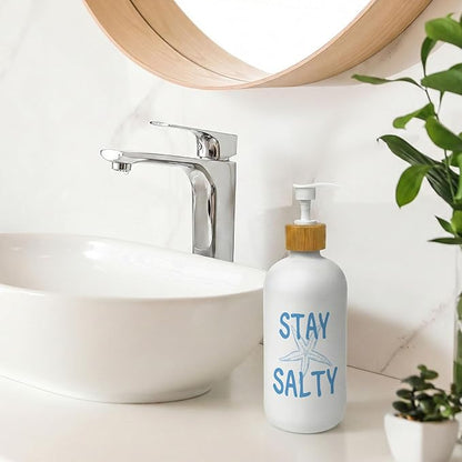 Blue Coastal Starfish Soap Dispenser, Beach Summer Glass Dish Soap Dispenser for Kitchen, Nautical Ocean Refillable Handsoap Pump Bottle for Bathroom Countertop Kitchen
