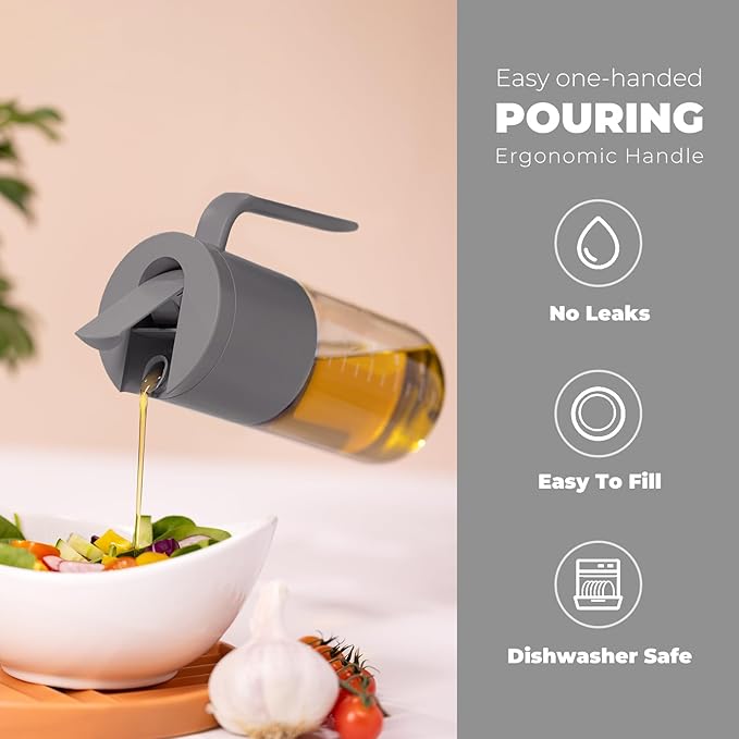 Zuutii Olive Oil Dispenser Bottle 18.6oz – Auto Flip Glass Vinegar Bottle with No-Drip Spout for Kitchen Cooking, Oil and Sauce Dispenser,Gray - Image 3