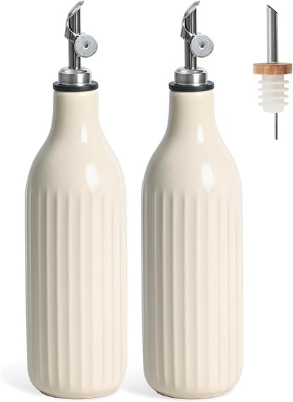 FE FUN ELEMENTS Olive Oil Dispenser Bottle, 19 oz Oil Dispenser for Kitchen and Vinegar Dispenser Bottle, Suitable for Vinegar, Coffee Syrups & Other Liquids, White Set of 2 by IntoYourHouseOntoYourTable