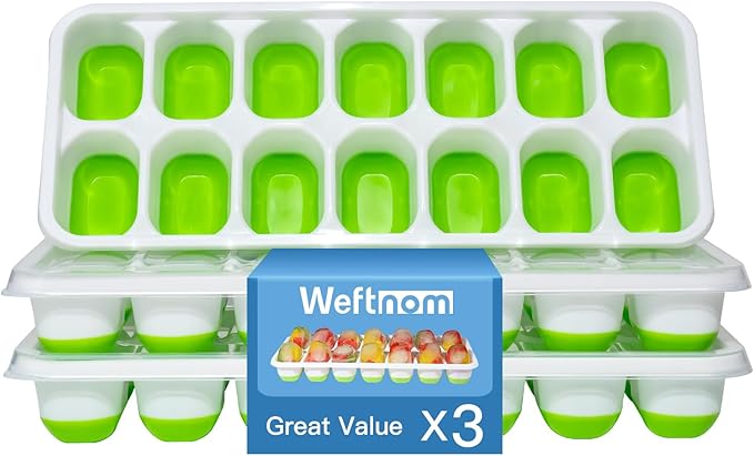 Ice Cube Tray, Ice Cube Trays for Freezer 3 Pack with Lids, Ice Tray Easy-Release, Ice Trays for Freezer Stackable, Silicone Ice Cube Tray for Drinks, Coffee - BPA-Free and Odor-Free by WEFTNOM