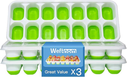 Ice Cube Tray, Ice Cube Trays for Freezer 3 Pack with Lids, Ice Tray Easy-Release, Ice Trays for Freezer Stackable, Silicone Ice Cube Tray for Drinks, Coffee - BPA-Free and Odor-Free by WEFTNOM