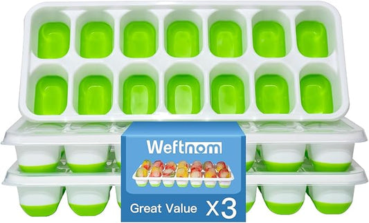 Ice Cube Tray, Ice Cube Trays for Freezer 3 Pack with Lids, Ice Tray Easy-Release, Ice Trays for Freezer Stackable, Silicone Ice Cube Tray for Drinks, Coffee - BPA-Free and Odor-Free by WEFTNOM