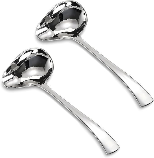 Comicfs 2 Pack Gravy Ladle, 18/10 Stainless Steel Sauce Ladle with Pouring Spout, Soup Ladles, Great small sauce spoon for gravies and dressings, Dishwasher Safe, 7.3-Inch