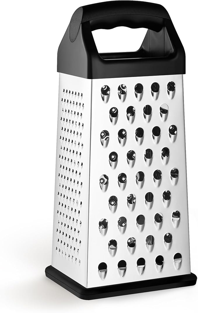 Cheese Grater, 9 IN Size 4-Sided Stainless Steel Grater, Food Shredder for Cheese, Parmesan, Vegetable, Dishwasher Safe, Black by Kaishun