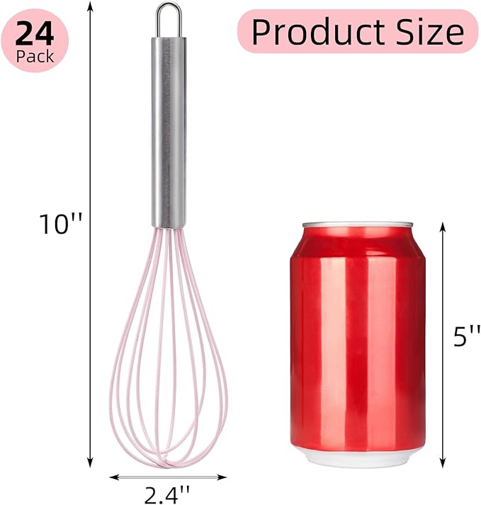 Cididu Set of 24 Silicone Whisk Bulk for Cooking, 10 In Wisking Tool Non Scratch, Flexible Rubber Whisks for Nonstick Pans, Kitchen Hand Whisk for Mother's Day Party Gifts, BPA Free Dishwasher Safe - Image 2