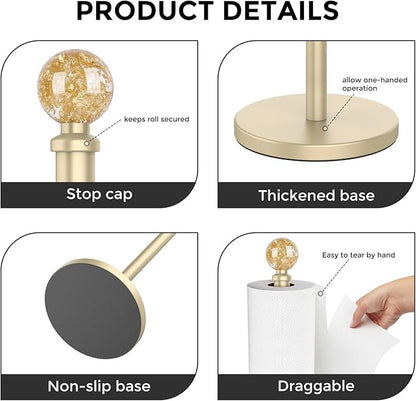 Gold Paper Towel Holder Countertop, Unique Gold Ball Decor,Brass Paper Towel Holder for Kitchen - Sturdy, Durable, and Elegant Home Decor for Kitchen