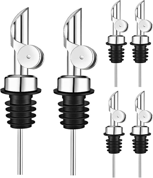 Pafusen 6 Pack Weighted Liquor Pour Spout, Auto Flip Olive Oil Dispenser Spout, Pour Spout for Liquor Bottles, Olive Oil Spout, Bottle Pourers for Alcohol Wine Syrup Home Bar Accessories Silver
