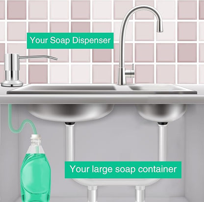 Soap Dispenser for Kitchen Sink, Built in Sink Soap Dispenser, Countertop Soap Dispenser Pump with 47" Extension Tube kit, No Need to Fill Little Bottle Again, Chrome - Image 3