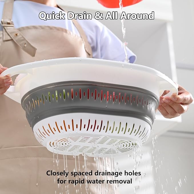 2-Pack Collapsible Silicone Colander Strainer, Foldable Kitchen Sink Basket for Washing Vegetables & Pasta, Space Saving & Dishwasher Safe, Kitchen Essentials - Image 3
