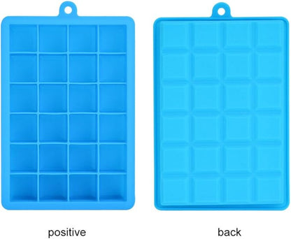 Ice Cube Tray, Silicone Square Ice Trays Easy Release Stackable Ice Cube Mold with Removable Lid, 24 Cavity (2 Pack, Sky Blue)