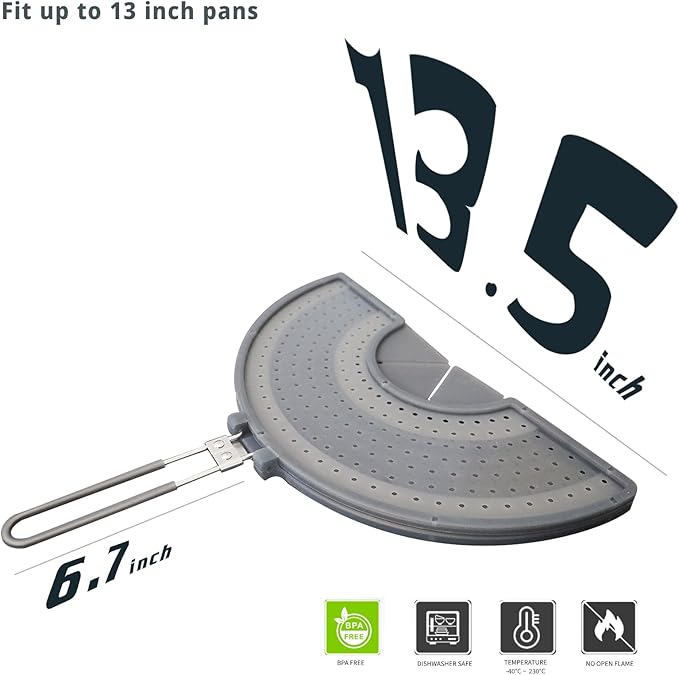 Foldable Splatter Screen with Handle For 10,11,12 and 13 Inch Frying Pan - Dual Folding Oil Guard,BPA-Free Silicone,Heat-Resistant Grip,Space Saving Fry Pan Cover for Mess-Free Cooking,Dishwasher Safe - Image 2