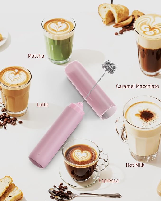 CIRCLE JOY Portable Rechargeable Milk Frother Hanheld, Dual Spring Whisk Electric Coffee Frother Wand Drink Mixer for Matcha Lattes Cappuccino, Kitchen Gifts, Pink - Image 7
