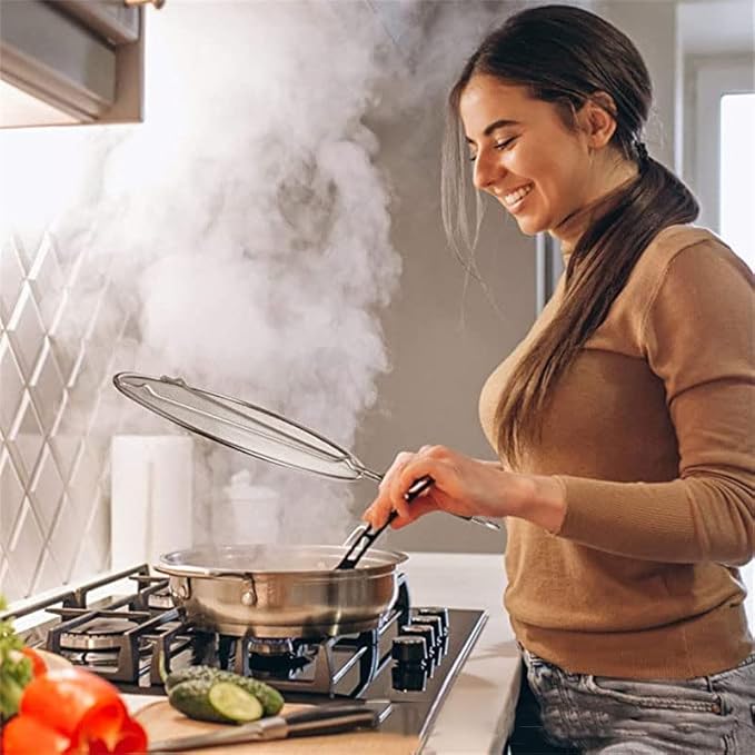 Large Splatter Screen for Frying Pan, 15 Inch Stainless Steel Grease Splatter Guard, Mesh Frying Screen Keeps Kitchen Clean and Protects Skin From Burns - Image 3