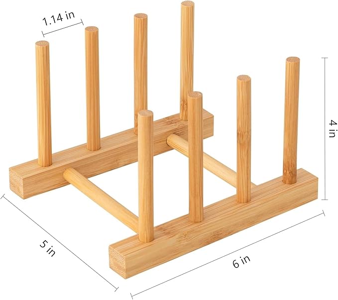 HBlife 4pcs Bamboo Dish Plate Bowl Cup Book Pot Lid Cutting Board Drying Rack Stand Drainer Storage Holder Organizer Kitchen Cabinet（Keep Dry） - Image 2