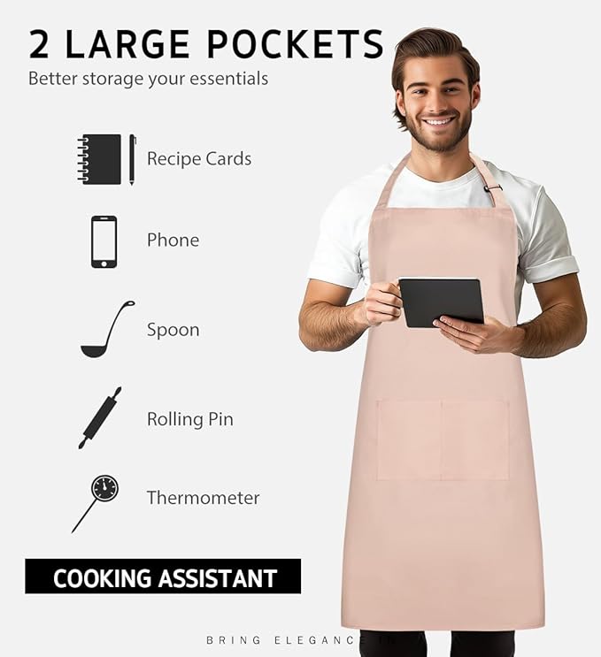 Syntus Apron for Men Women, Adjustable Cooking Kitchen Chef Aprons with 2 Pockets, Cotton/Polycotton/Polyester - Image 3