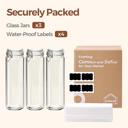 ComSaf 3-Pack 68oz 13-Inch Tall Glass Pasta Containers for Spaghetti & Long Pasta, Slender Airtight Canisters for Vertical Pantry Organization, Food Storage Jars for Linguine & Breadsticks - Image 7