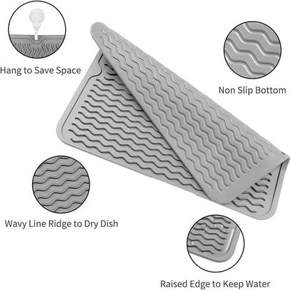 Silicone Dish Drying Mat for Multiple Usage,Easy clean,Eco-friendly,Heat-resistant Silicone Mat for Kitchen Counter or Sink,Refrigerator or Drawer liner Grey L 16 inches x 12 inches - Image 2