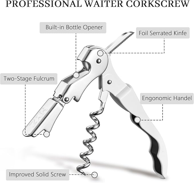 HYZ 2-Pack Wine Opener Waiter Corkscrew, Professional Wine Key for Servers, Bartender with Foil Cutter, Manual Wine Bottle Opener Double Hinged (White) - Image 2