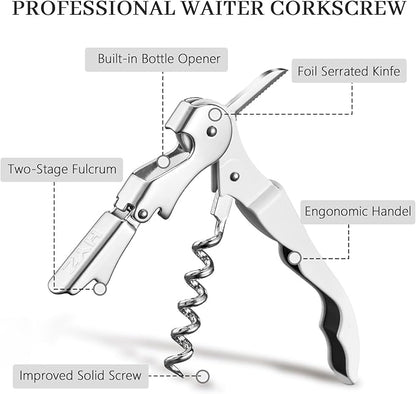 HYZ 2-Pack Wine Opener Waiter Corkscrew, Professional Wine Key for Servers, Bartender with Foil Cutter, Manual Wine Bottle Opener Double Hinged (White) - Image 2