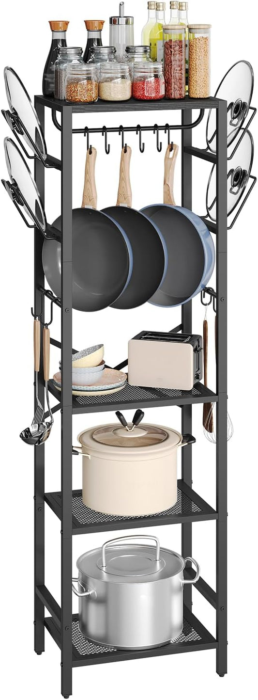 MAHANCRIS 4-Tier Pot Rack, Pots and Pans Organizer for Kitchen, Lid Organizer Rack with U-Shaped Lid Holders, Kitchen Storage Shelf for Standing Cookware, Black POBK3001 by MAHANCRIS