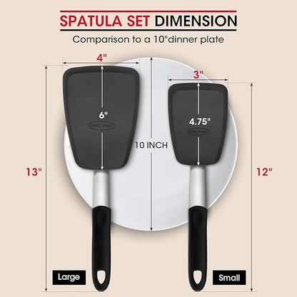 Unicook 4 Pack Flexible Silicone Spatula, Turner, 600F Heat Resistant, Ideal for Flipping Eggs, Burgers, Crepes and More, Black - Image 6