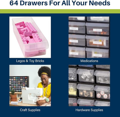 Akro-Mils 64-Drawer Plastic Drawer Storage Cabinet for Garage Organization, Bead Organizer, Building Bricks Storage, Teacher Toolbox, Makeup Organizer, 20-Inch W x 6-Inch D x 16-Inch H, 10164 Red - Image 5