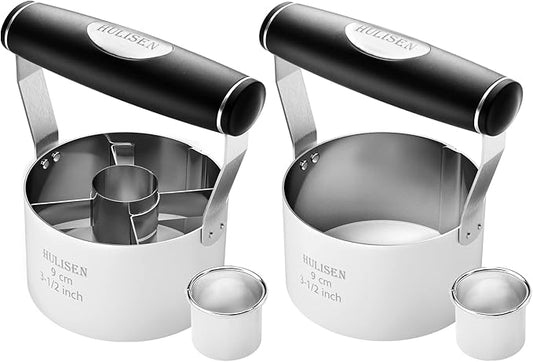 HULISEN Donut Cutter & 3.5 inch Biscuit Cutter (Set of 2), with Soft Grip Handle, Bonus 2 Pcs Small Cookies Cutter - Stainless Steel Professional Baking Dough Tool Set, Gift Package