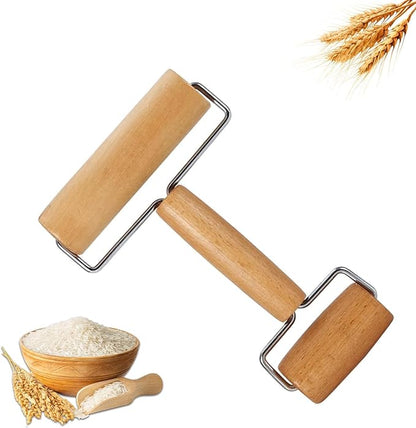 Small Wooden Rolling Pin for Dough Mini Dough Roller with Double Handles Non Stick Pizza Rolling Pin for Baking Pastry Tortilla Cookie Dumpling(H-Style) by Lasten
