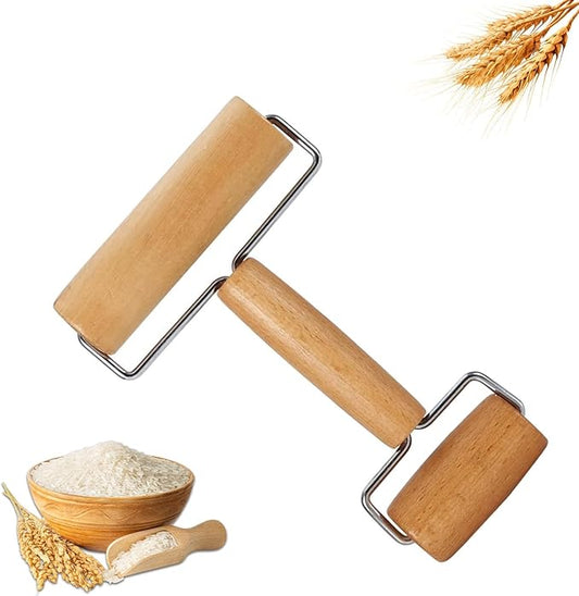Small Wooden Rolling Pin for Dough Mini Dough Roller with Double Handles Non Stick Pizza Rolling Pin for Baking Pastry Tortilla Cookie Dumpling(H-Style) by Lasten